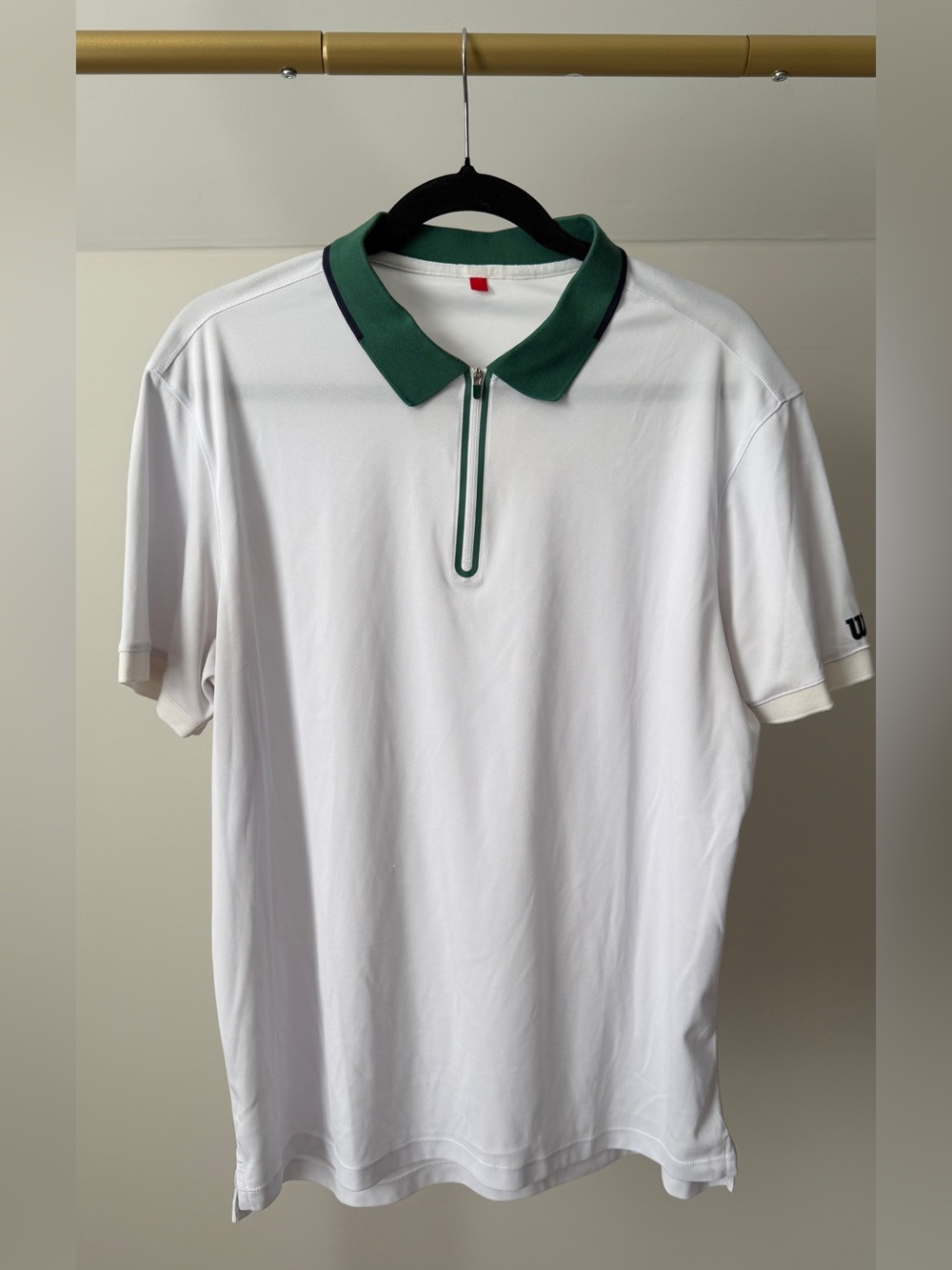 Men's White Polo Shirt with Green Zip Collar Wilson Advantage Zip Polo sz L